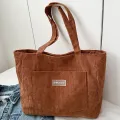 Women Corduroy Tote Bag with Pockets Compartments Large Capacity Shoulder Bags Casual Shopping Bag Handbags for School Work. 