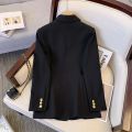 Smvp 2024 Autumn Winter New Office Elegant Temperament Metal Buttons Coat Ladies Vintage Double-breasted Black Outerwear Women. 