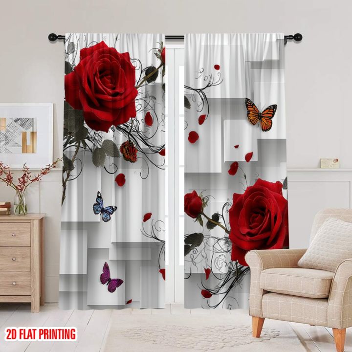 2pcs%202D%20flat%20printing%20Window%20Curtains%20Red%20Rose%20Butterfly%20Cubes%20Digital%20Printed%20Polyester%20Drapes%20Holiday%20Decorations%20Use%20for%20-%20Image%205