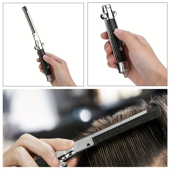 Portable Foldable Knife Brushes Hair Trimmer Comb Folding Spring Comb Automatic Combs Brush Accessories Styling Tools