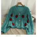 Strawberry Cardigan Sweater Chunky Knit Button Front Cute Strawberry Soft Sweet Sweaters Jacket Teen-girl Women Fairycore Outfit. 