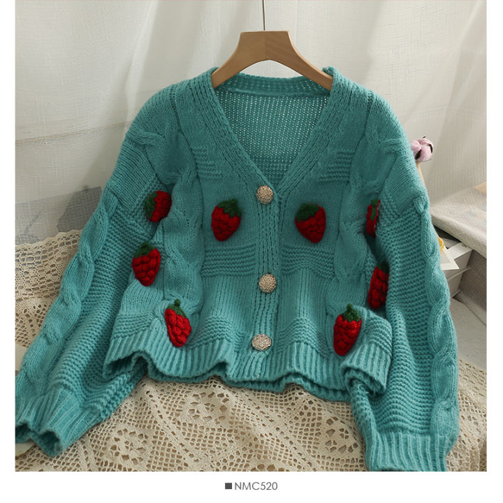Strawberry%20Cardigan%20Sweater%20Chunky%20Knit%20Button%20Front%20Cute%20Strawberry%20Soft%20Sweet%20Sweaters%20Jacket%20Teen-girl%20Women%20Fairycore%20Outfit%20-%20Image%204