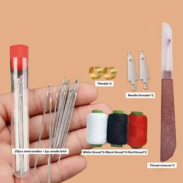 Sewing Tool Kit Including Threader 25 Steel Needles Thread And Safety ...