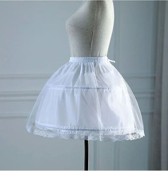 Children%20Girls%202%20Steel%20Hoops%20White%20Petticoat%20Wedding%20Gown%20Dress%20Underskirt%20Elastic%20Waistband%20Drawstring%20A-Line%20Skirt%20-%20Image%202