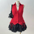 Plus Size 2025 Summer New Women's Big Size Music Festival Tie Bow Slim Slim Sleeveless Shirt Polyester Material. 