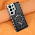 Magnetic Metal Car Mount Pure Leather Phone Case,For S26 S25 S24 S23 Ultra Plus S26 Edge Shockproof Phone Case.