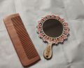 Wooden pocket mirror and a wooden comb gift set. 