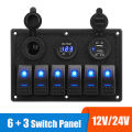 24V 12V 6 Buttons Switch Panel With Digital Voltmeter Tester USB Chargers 3.0 Light Toggle Car Power Adapter Marine Boat Caravan. 