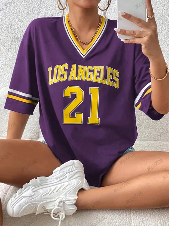 New%20Los%20Angeles%20No.21%20Printed%20T-Shirt%20For%20Women%20Summer%20%20V-Neck%20Short%20Sleeve%20Sports%20Football%20Jersey%20Y2K%20Loose%20Oversized%20Tops%20-%20Image%206