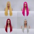 Synthetic Pink Long Straight Wig Middle Part Silky Soft Fashion Cosplay Party Costume Lolita Heat Resistant Daily Use. 