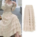 Summer Spring Women’s Multilayer Ruffles Tulle Skirt Pleated High Waist Fluffy Maxi Skirt Fairy Cake Dress Long Tutu Party Skirt.