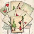 20 Pieces of Vintage Cute Animal Christmas Tree Star Cards, Vintage Journal Paper, Gift Cards. 