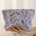 1pc，Branch bird pattern corduroy zipper makeup bag, lightweight and multifunctional cosmetic storage bag. 