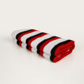 Pure Cotton Bath Towel - 27 x 54 inch - Red & Black Stripes on White.