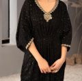 luxury Royal sequence embroidered agha jaan master kaftan in creamy skin color. 