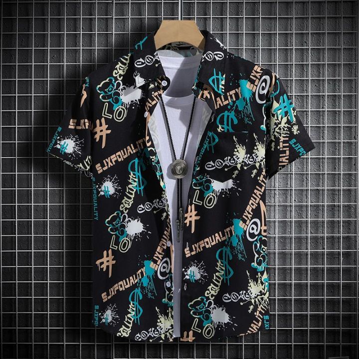 Beach Style Printed Shirts for Men - Short Sleeves Hawaiian Loose-Fit Casual Shirts