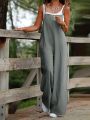 Plus Size 1XL-5XL Women's Casual Pocket Wide Leg Jumpsuit Ladies Fashion Loose Sleeveless Pants. 