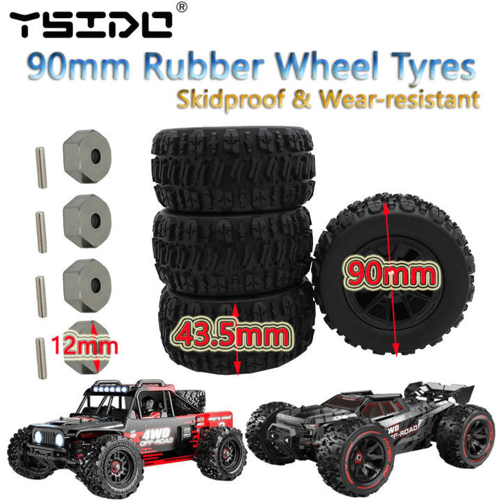 YSIDO 4PCS 90mm Truck Off Road Buggy Skidproof Tires Wheels for 1/14 Wltoys 144010 MJX Hyper Go 14209 14210 Monster RC Car Tyres