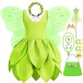 Disney Green Fairy Tinkerbell Princess Elf Dress Halloween Costumes For Girl Summer Beach Party Fancy Tinker Bell Dress Wings. 