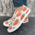 A Pair of Women's Casual Style Sneakers, Walking Shoes, Running Shoes, New Spring 2026 Product, Red Strawberry Fruit Print, Comfortable Soft Sole Slip-On Shoes, Couple's Valentine's Day Travel Season Fashion Women's Shoes.