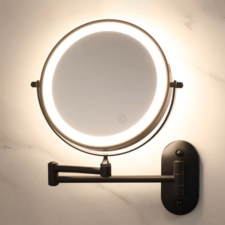 8%20Inch%20Black%20Wall%20Mounted%20Bathroom%20Mirror%2010x%20Magnifying%20Makeup%20Mirror%20Adjustable%20Dimming%20Vanity%20Cosmetic%20Mirrors%20with%20Light%20-%20Image%202