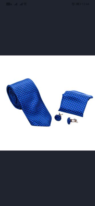 Blue Dotted Box Tie With Pocket & Cufflinks 6-7 cm