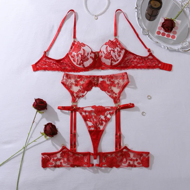 New%20red%20heavy%20industry%20rose%20embroidery%20slim%20fit%20perspective%20gathering%20gemstone%20decoration%20%20lingerie%20four%20piece%20set%20-%20Image%207