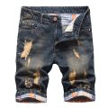 Personalized Ripped Denim Shorts for Men, Retro and Nostalgic Hip-hop High Street Stretch Straight Fashion Short Jeans Male.