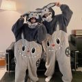 Kigurumi Unicorn Cat Onesie Winter Warm Sleepwear Women Men Pajamas Slipper Couple Pijamas Cartoon Hooded Nightwears Slipper. 