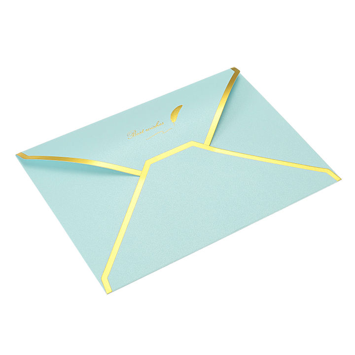 10Pcs V Flap Envelopes 7 x 5'' Luxury Style Gold Border Greeting Card Envelope for Invitations Weddings
