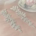 10PCS-2PCS. Silver White Beaded Lace Mirror Flowers.Flower Leaves Embroidery Wedding Dress Headdress.DIY Sewing Supplies Patch. 