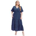 Plus Size New Arrival Fashional Polka Dot Print V Neck Short Sleeve Bohemian Casual Dresses For Big Size Women. 