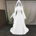 Medieval Renaissance Maxi Train Dress Women Halloween Devil Pagan Witch Wedding Costume Hooded Gown Robe Cosplay Costume. 