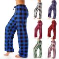 2024 New Sleep Pants Women Plaid Pattern High Elasticity Wide Legs Loose Ladies Pajama Pant Trousers Wear-Resistant For Home. 