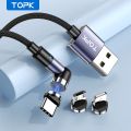 TOPK Magnetic Charging 3 in 1 Cable 540 Rotating Micro USB Type C Cable Magnetic Phone Charger Cable 90 Angle Connector. 
