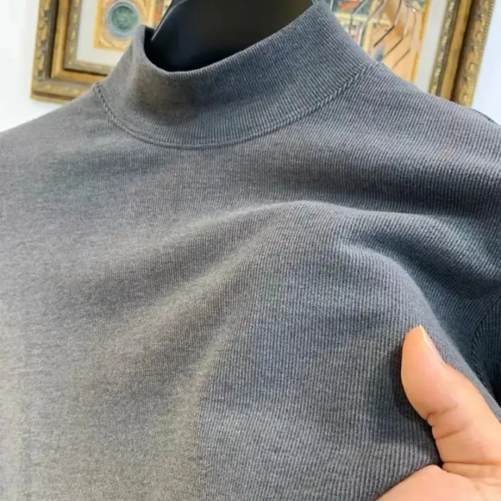 Autumn%20Winter%20Velvet%20Base%20Layer%20Men's%20Solid%20Color%20Half%20Turtleneck%20Long-sleeved%20T-shirt%20Plus%20Velvet%20Thickened%20Inner%20Wear%20Warm%20Top%20-%20Image%203