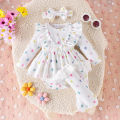 3PCS Autumn New Style 0-1 Year Old Newborn Girl Baby Sweet And Cute Printed Long-Sleeved Clothes + Socks Hair Bands. 