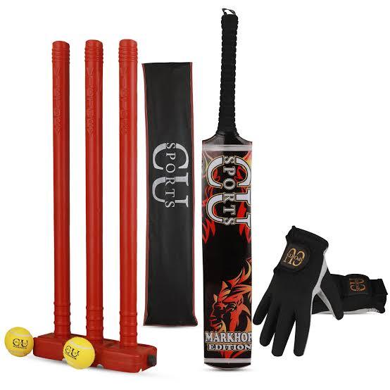 Tape Ball Cricket Kit Markhor Bat, Gloves, Balls & Stumps ZJ Sports