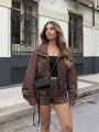 HH Women Fashion Polka Dot Coat Shorts Set Turtleneck Long Sleeve Zipper Jackets Slim Shorts Elegant Woman High Street Outfits.