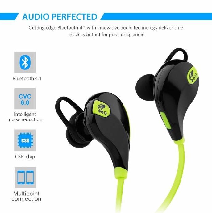 Jogger Bluetooth Stereo Headphone Neckband With Mic Handsfree Sports Earphones - Sweatproof, Secure Ear Hooks Design