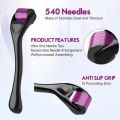 Derma Roller 0.5mm with 540 Micro Needle for Hair Growth and Facial Skin Therapy| Skin Care Beauty Tool for Anti-Aging Skin Repair, Anti Wrinkles Stretch, and Acne Scars Removal for Men and Women. 
