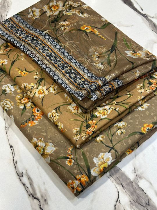 Digital Swiss chicken Embroidery 3 piece unstitched suit for you with chiffon digital printed dupata 🔥 Eid sale