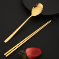 304 Stainless Steel Cutlery Set Sushi Sticks Dinner Spoons Set 10Pcs Dinnerware Korean Chopsticks Dessert Spoon Flatware Set. 