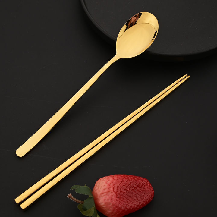304%20Stainless%20Steel%20Cutlery%20Set%20Sushi%20Sticks%20Dinner%20Spoons%20Set%2010Pcs%20Dinnerware%20Korean%20Chopsticks%20Dessert%20Spoon%20Flatware%20Set%20-%20Image%204
