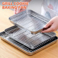 Stainless Steel Baking Pan Tray With Wire Rack Cake Baking BBQ Pan Tray Plate Oven Brownie Rack Cooking Roasting Grilling Tool.