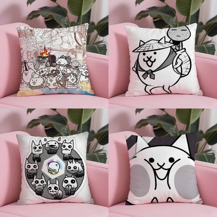 B-Battle Cats Anime Pillow Case Anti-dustmite Pillowcase Invisible Zipper Silky Short Plush Sofa Cushion Cover