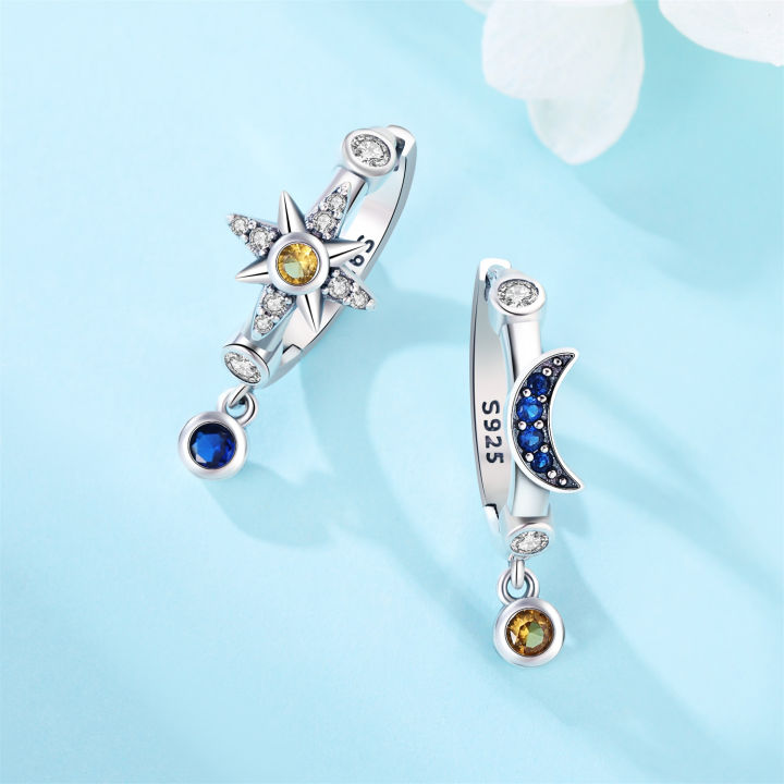 925%20Sterling%20Silver%20Mysterious%20Star%20Moon%20Earrings%20Jewelry%20Versatile%20Hoop%20Earrings%20For%20Women%20Jewelry%20Birthday%20Party%20Fine%20%20-%20Image%202
