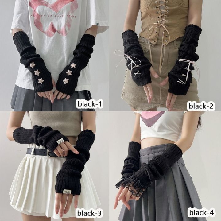 1Pair%20Fingerless%20Long%20Wrist%20Gloves%20Arm%20Warmers%20False%20Sleeves%20Knitted%20Gloves%20Finger%20Sleeves%20Cover%20Black%20White%20Half%20Finger%20Gloves%20-%20Image%205