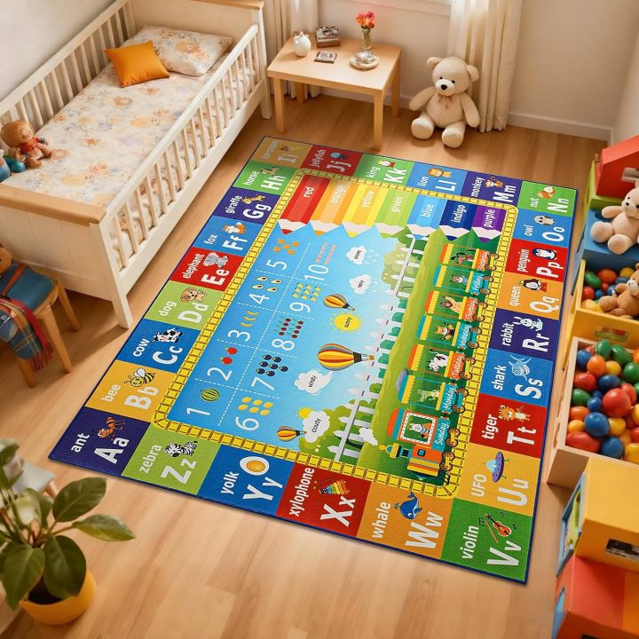 Educational ABC Number Kids Room Large Carpet Colorful Alphabet Animal ...