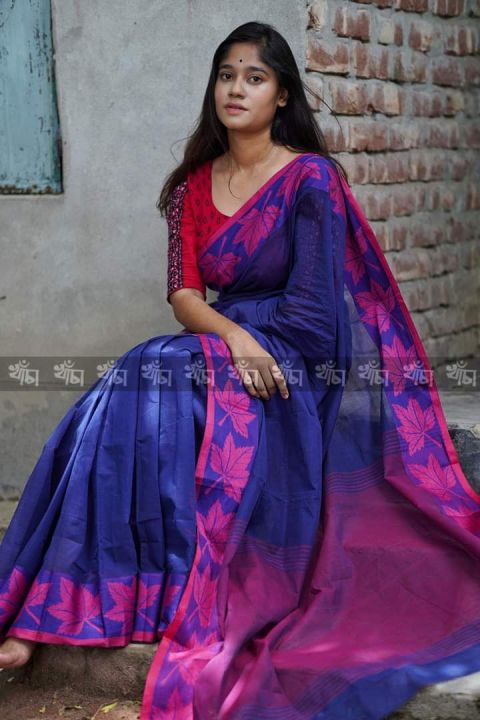 LEAF%20designed%20block%20printed%20pure%20suti%20saree%20for%20women%20-Japani%20Silk%20Saree%20-%20Image%203